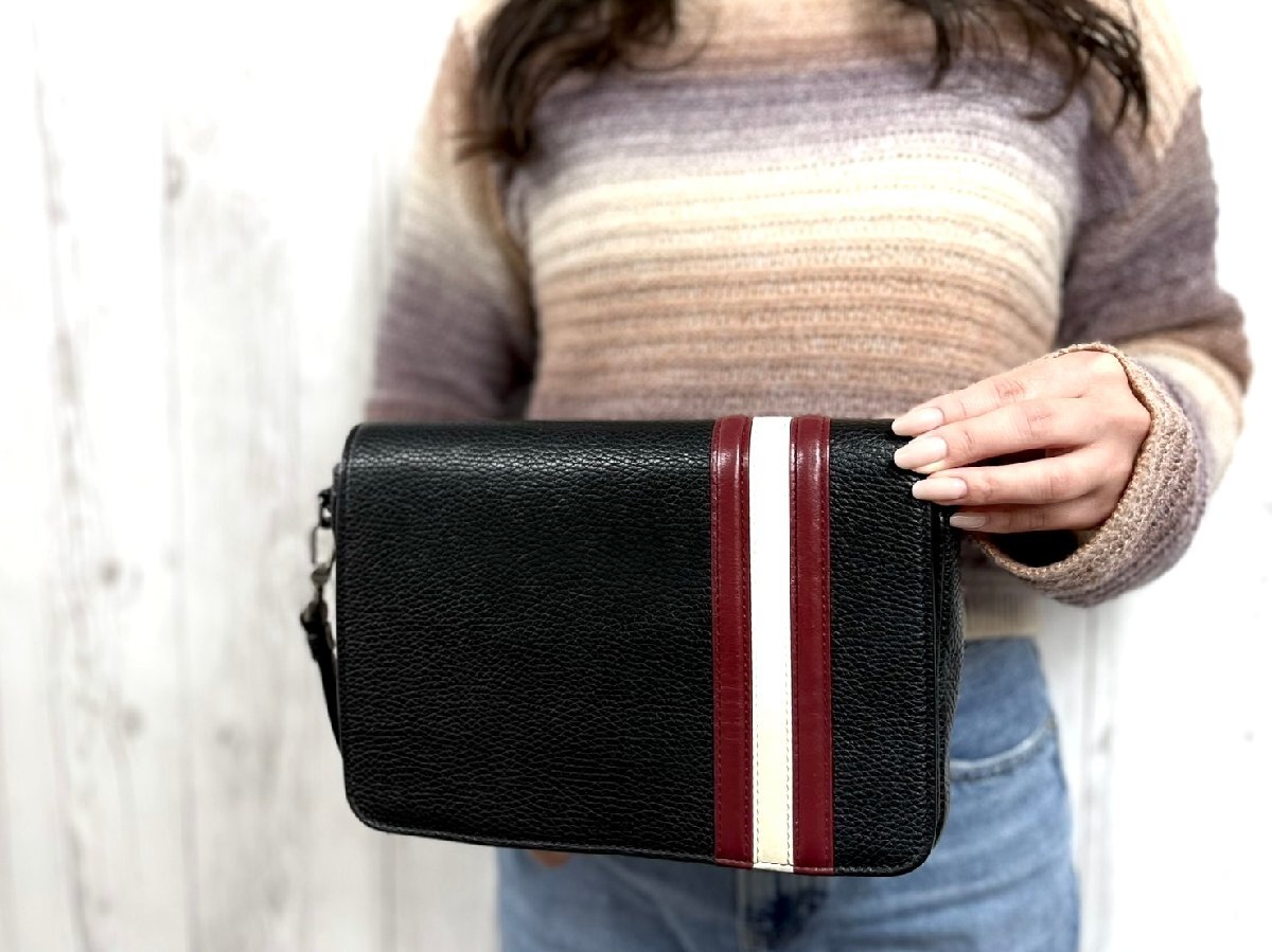 極美品 BALLY バリー セカンドバッグ ハンドバッグ バッグ レザー 黒 メンズ 79752Y