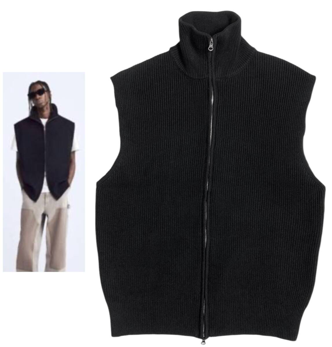 良好 23AW ZARA ドライバーズニット ベスト ノースリーブダブルジップタートルニット ザラ