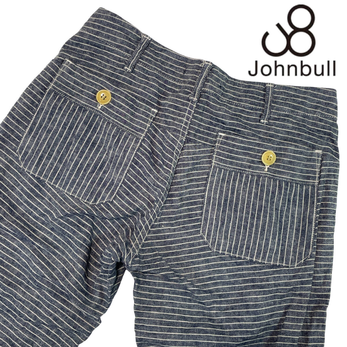johnbull ジョンブル 麻パンツ サイズM （約75cm W32相当) フラップポケット ボーダー柄　ジョンブル 岡山 倉敷 児島