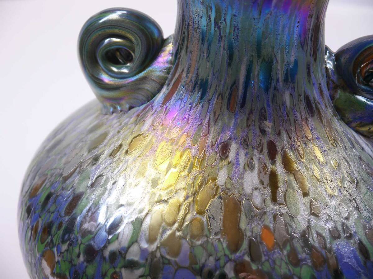 カメイガラス 七宝焼技法の花瓶 レインボーカラー（最大径（幅