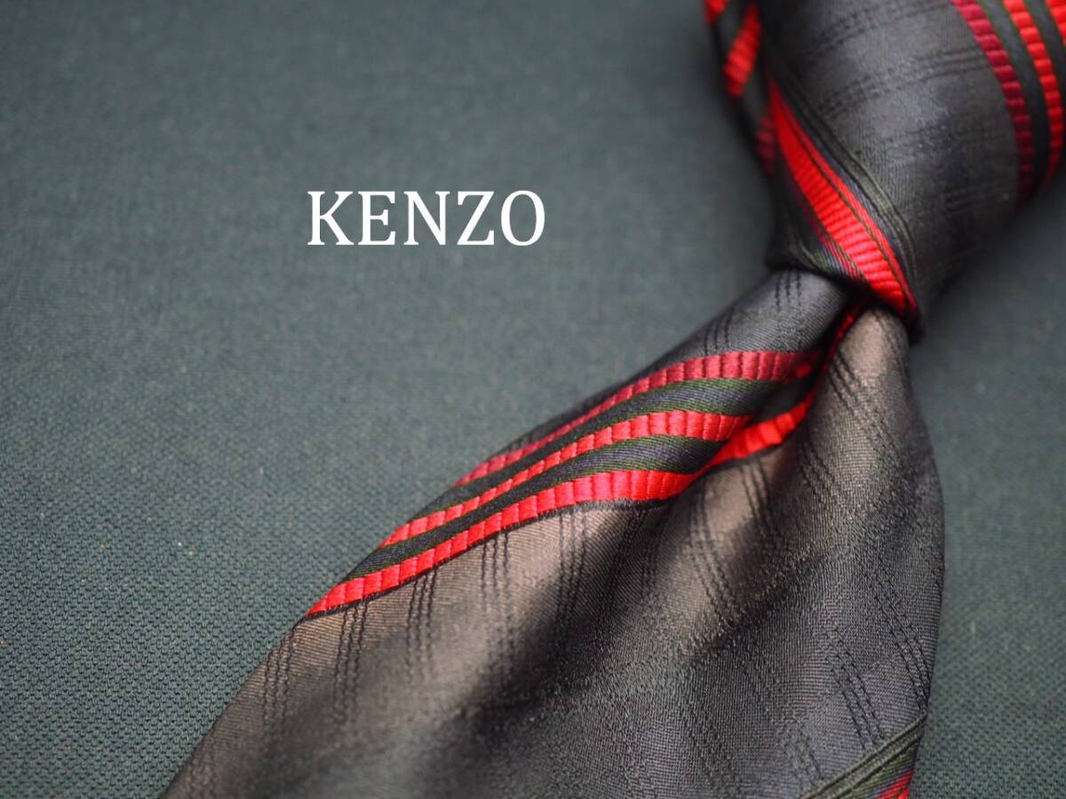 美品【KENZO ケンゾー】 C1278 ブラック 赤 ITALY イタリア製 SILK ブランド ネクタイ 古着 良品