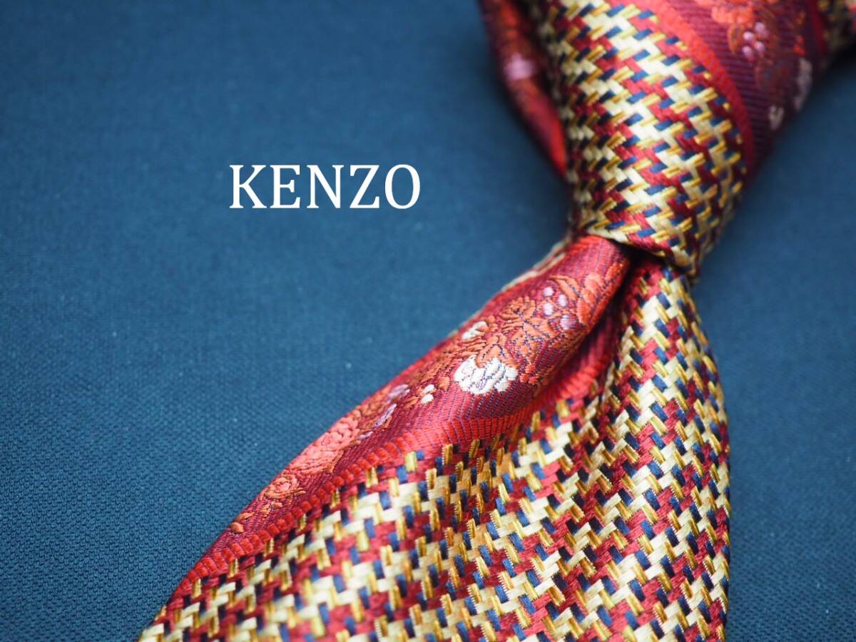 美品【KENZO ケンゾー】 C1290 ワイン系　ITALY イタリア製 SILK ブランド ネクタイ 古着 良品