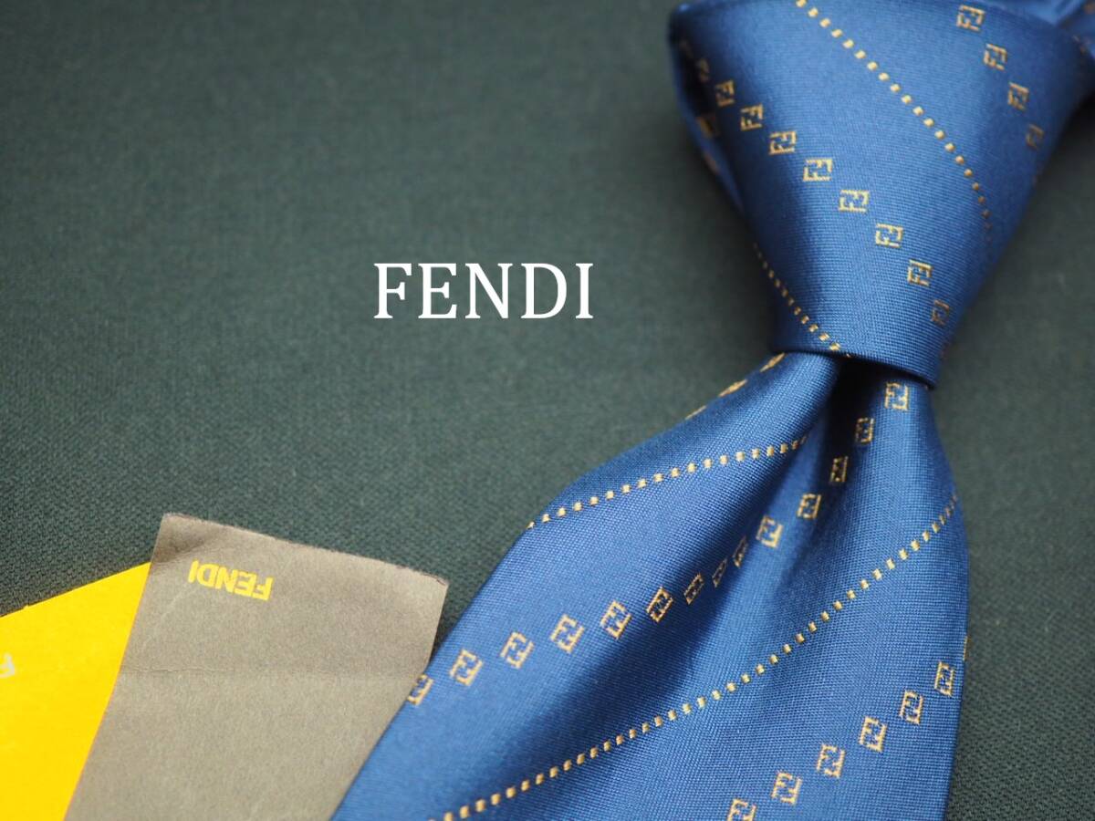 未使用品【FENDI フェンディ】 C1329 ロゴ ネイビー系 SILK ブランド ネクタイ 古着 良品