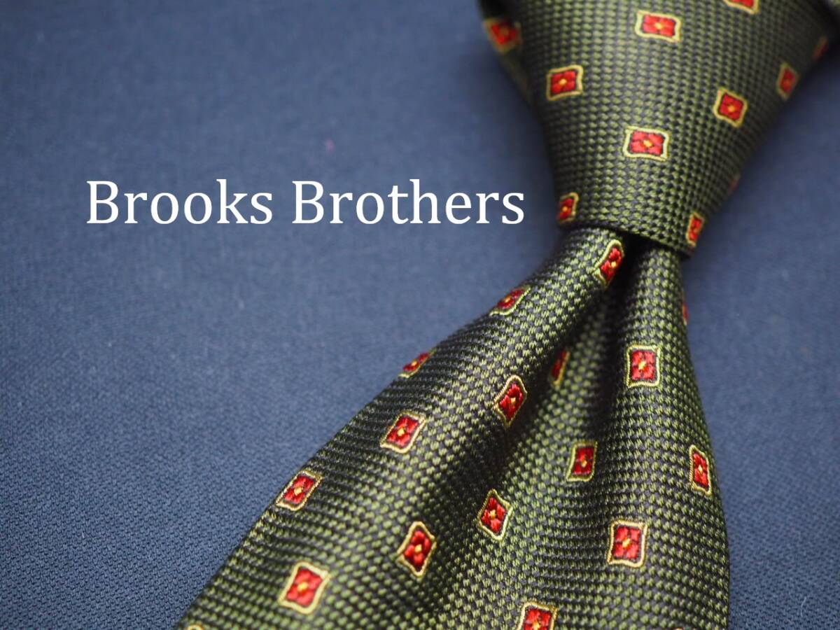 美品【Brooks Brothers ブルックス ブラザーズ】 C1443 オリーブ系 SILK ブランド ネクタイ 古着 良品