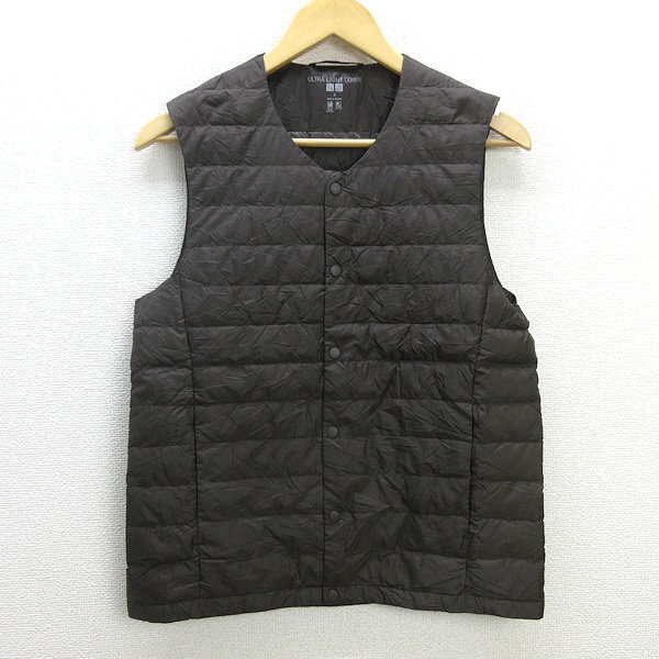 Q■ユニクロ/UNIQLO インナーダウンベスト■茶【メンズS】MENS/56【中古】