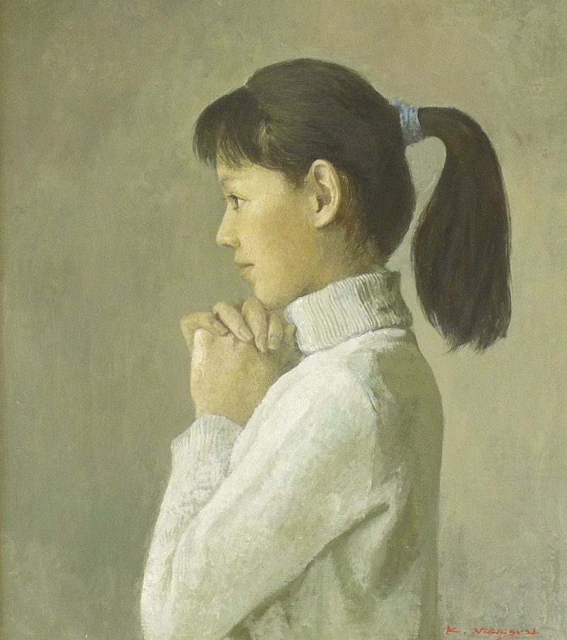 都屋】G5 西房浩二 少女 油絵 F10号 画寸法 約52.5cm×約45.5cm 都屋】G5 西房浩二 少女 油絵 F10号 画寸法 約52.5cm×約45.5cm