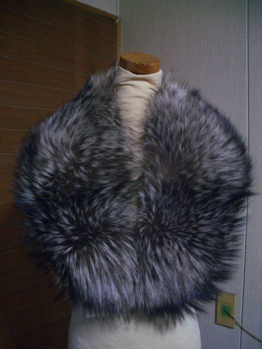 シルバーフォックスFOX*Taiyo Mink*濃いシルバーブラック*肉厚高級大判ショール美品*NO24*長さ116ンチ