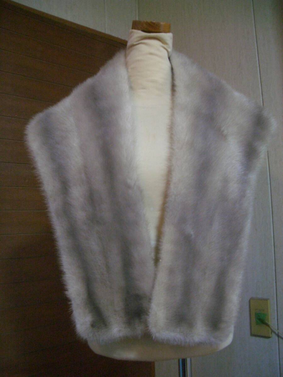 CANADA MINK сапфир норка * незначительный off серый высококлассный большой размер шаль прекрасный товар NO20* длина 138 см 