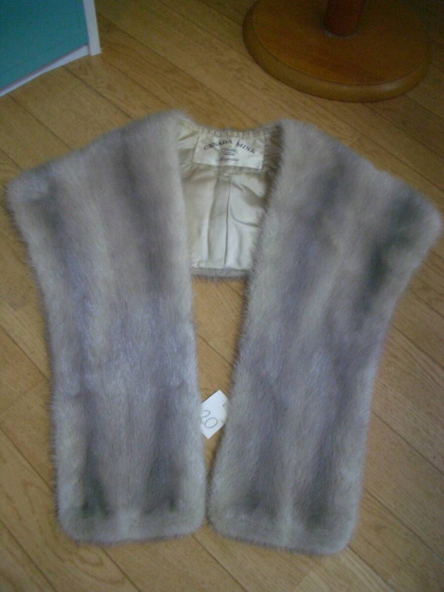 CANADA MINK сапфир норка * незначительный off серый высококлассный большой размер шаль прекрасный товар NO20* длина 138 см 