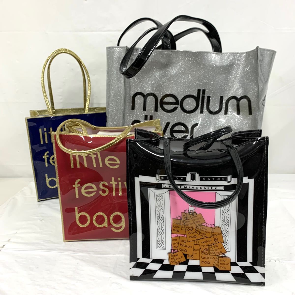 バッグまとめタグ付きあり レディース little festive bag bloomingdales mbdium silver bag 現状品 カ4