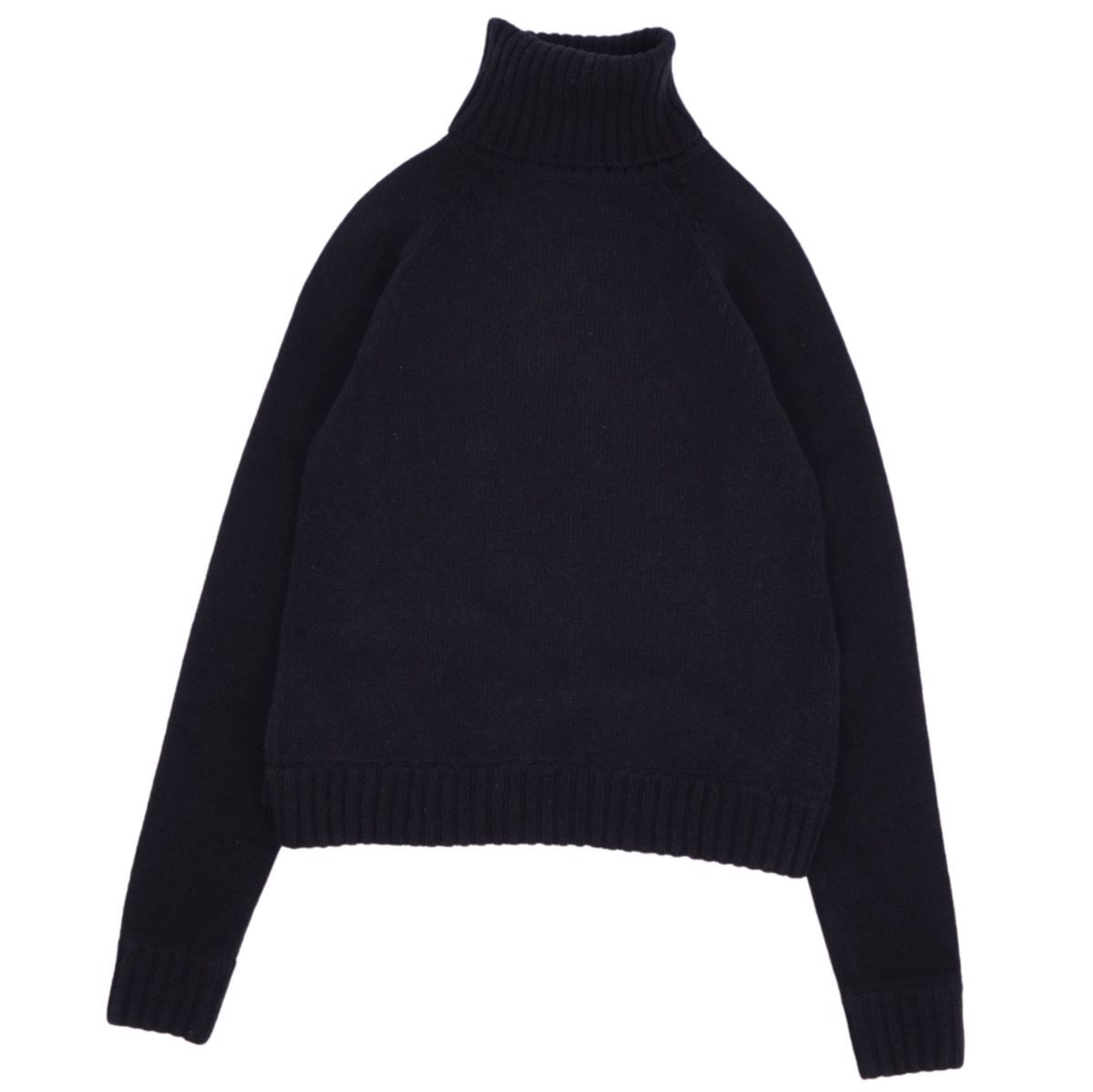 美品 ロエベ LOEWE ニット セーター 裾リボン タートルネック カシミヤ トップス レディース イタリア制 L ネイビー cf12de-rm10e28552