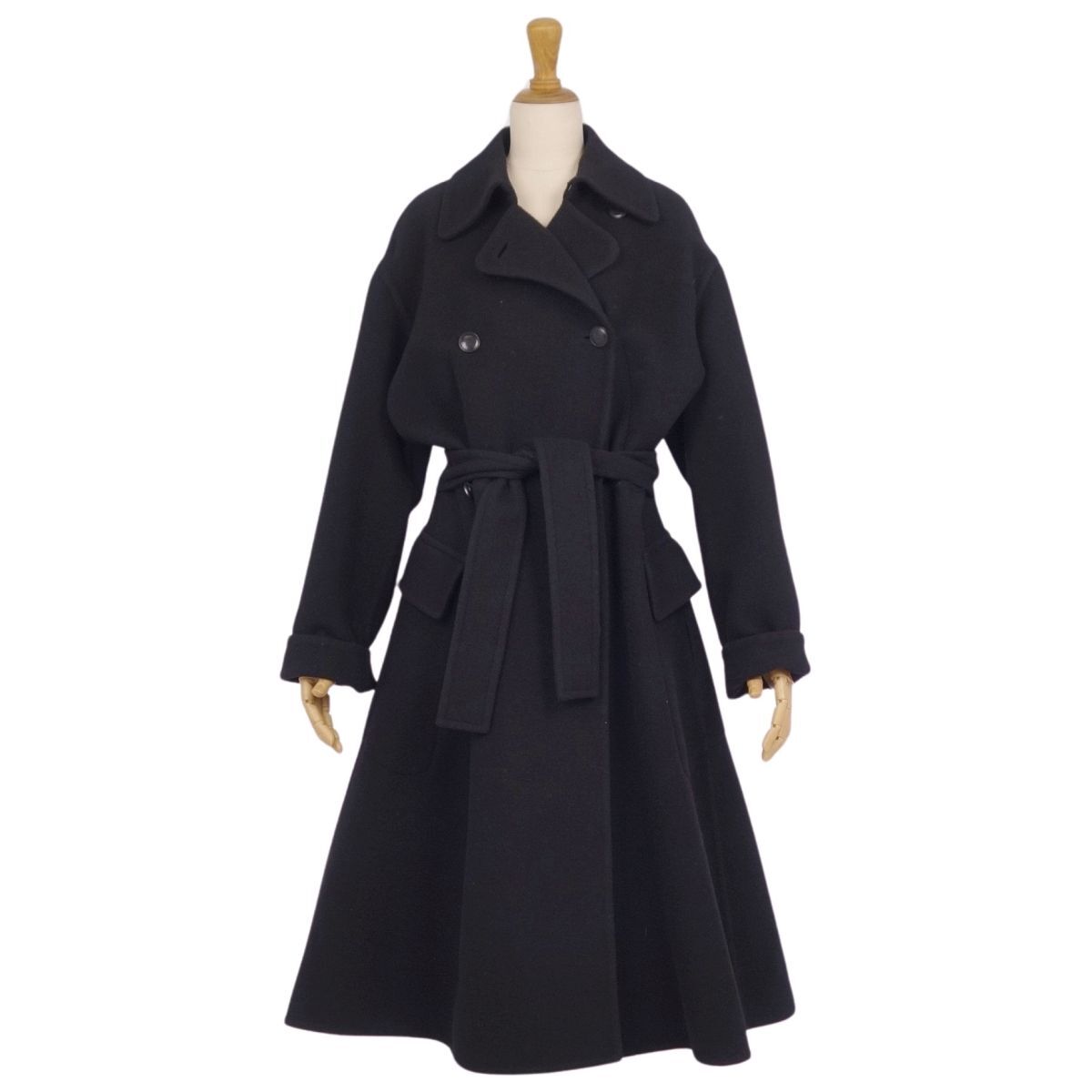 美品 Vintage エルメス HERMES コート トレンチコート ダブルブレスト ウール カシミヤ アウター レディース 40(M相當) cf12mm-rm08f12627