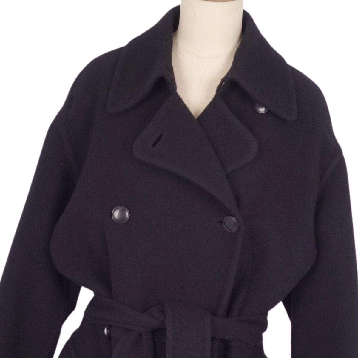 美品 Vintage エルメス HERMES コート トレンチコート ダブルブレスト ウール カシミヤ アウター レディース 40(M相當) cf12mm-rm08f12627