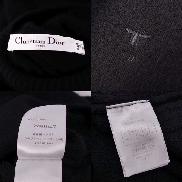 美品 クリスチャンディオール Christian Dior ニット セーター チュニック ハイネック 長(zhǎng)袖 Bee刺繍 カシミヤ F36(S) 黒 cf12or-rm10f12672