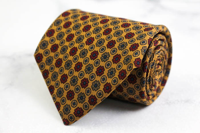 ダンヒル ブランド ネクタイ 総柄 ドット 小紋柄 花柄 シルク イタリア製 PO メンズ オレンジ Dunhill
