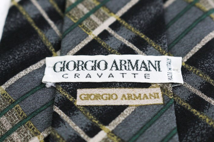 ジョルジオアルマーニ ブランド ネクタイ シルク チェック柄 格子柄 伊制生地 PO メンズ グレー GIORGIO ARMANI