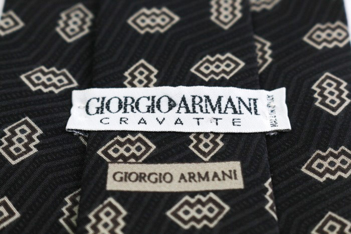 ジョルジオアルマーニ ブランド ネクタイ シルク 小紋柄 総柄 ライン柄 伊制生地 PO メンズ ブラック GIORGIO ARMANI