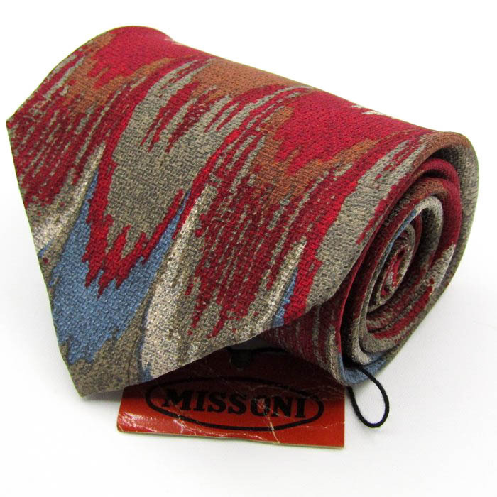 ミッソーニ ブランド ネクタイ 総柄 パネル柄 シルク 日本製 未使用タグ付 PO メンズ レッド Missoni