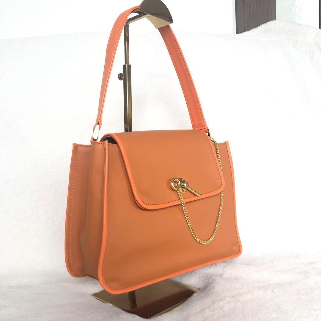極美品 Kitamura キタムラ レザー ワンショルダー バッグ オレンジ
