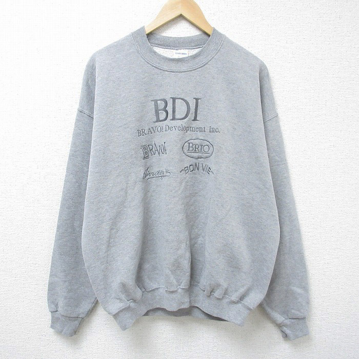 XL/古着 長袖 スウェット メンズ 00s BDI BRAVO 刺繍 クルーネック グレー 霜降り 24dec28 中古 スエット トレーナー トップス