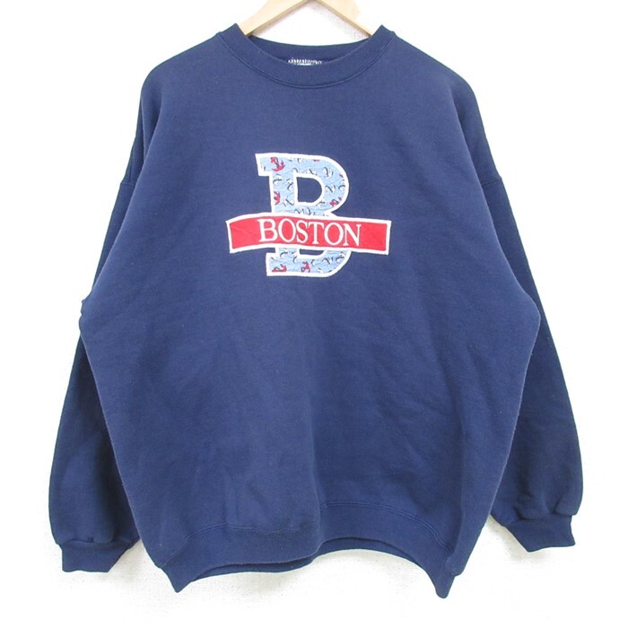 XL/古着 ヘインズ Hanes 長袖 スウェット メンズ 00s ボストン イカリ クルーネック 紺 ネイビー 24dec28 中古 スエット トレーナー トップ