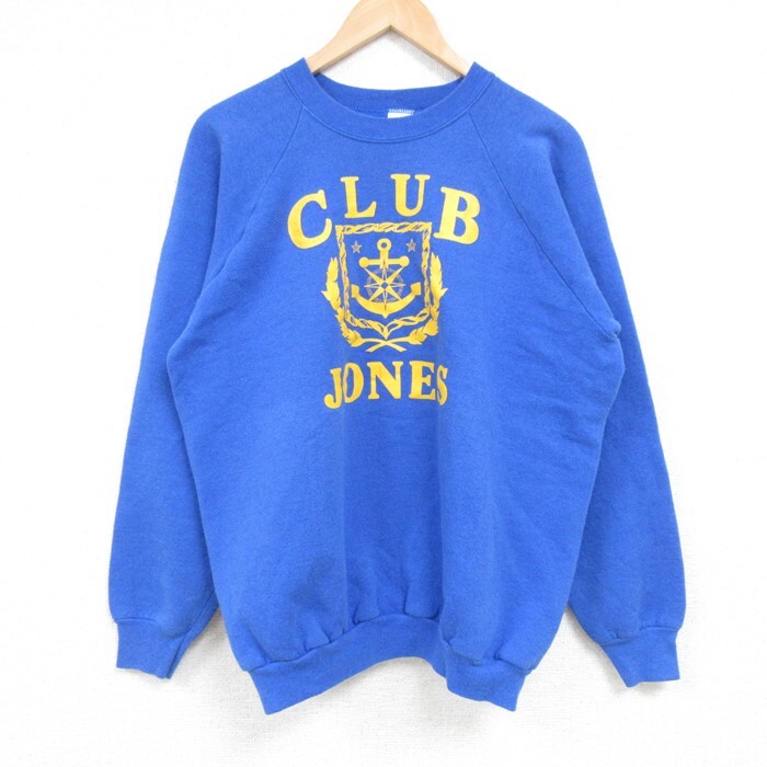 L/古着 フルーツオブザルーム 長袖 スウェット メンズ 90s CLUB JONES イカリ ラグラン クルーネック 青 ブルー 24dec28 中古 スエット ト