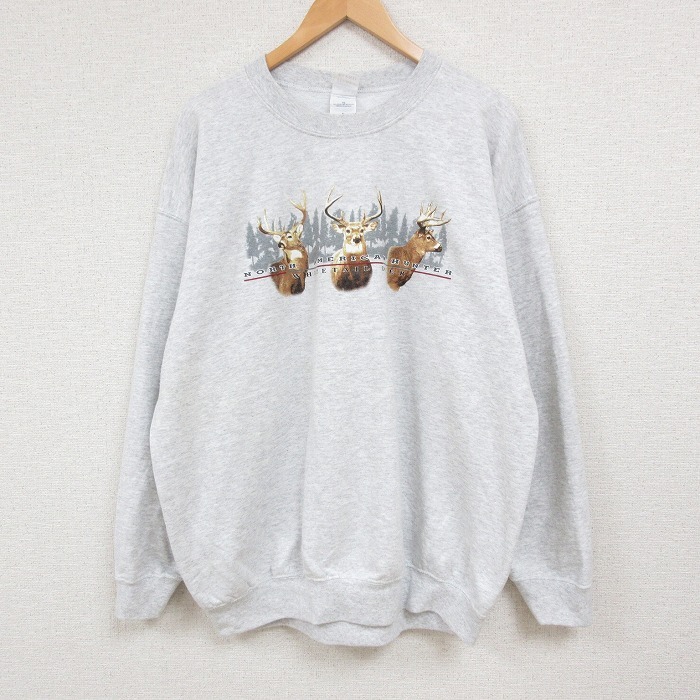 XL/古着 長袖 スウェット メンズ 00s シカ クルーネック 薄グレー 霜降り 25jan06 中古 スエット トレーナー トップス