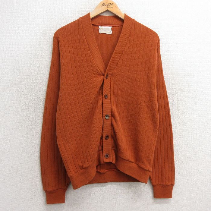 M/古着 シアーズ 長袖 ニット カーディガン メンズ 80s 無地 アクリル オレンジ系 25jan06 中古 トップス