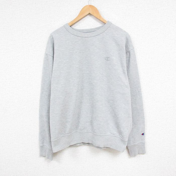 L/古着 チャンピオン Champion 長袖 スウェット メンズ ワンポイントロゴ クルーネック グレー 霜降り 25jan07 中古 スエット トレーナー