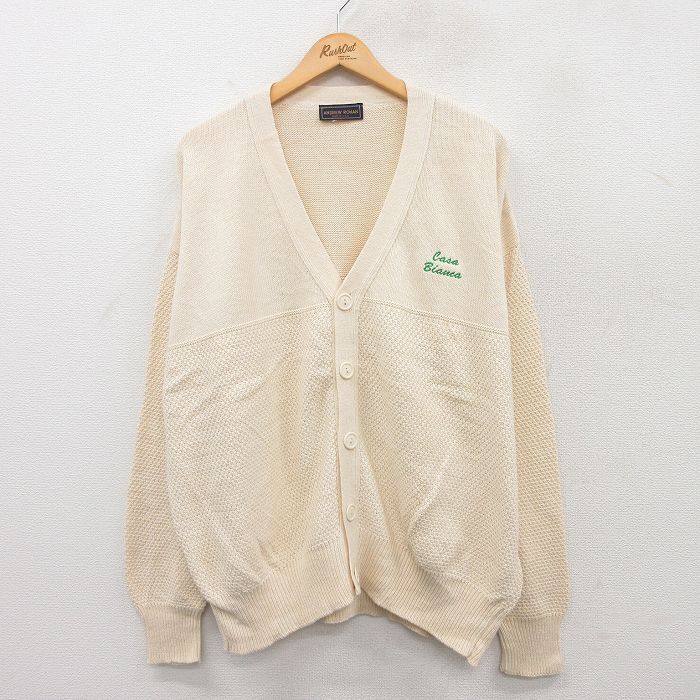 XL/古着 長袖 ニット カーディガン メンズ 90s 大きいサイズ コットン 生成り 25jan10 中古 トップス
