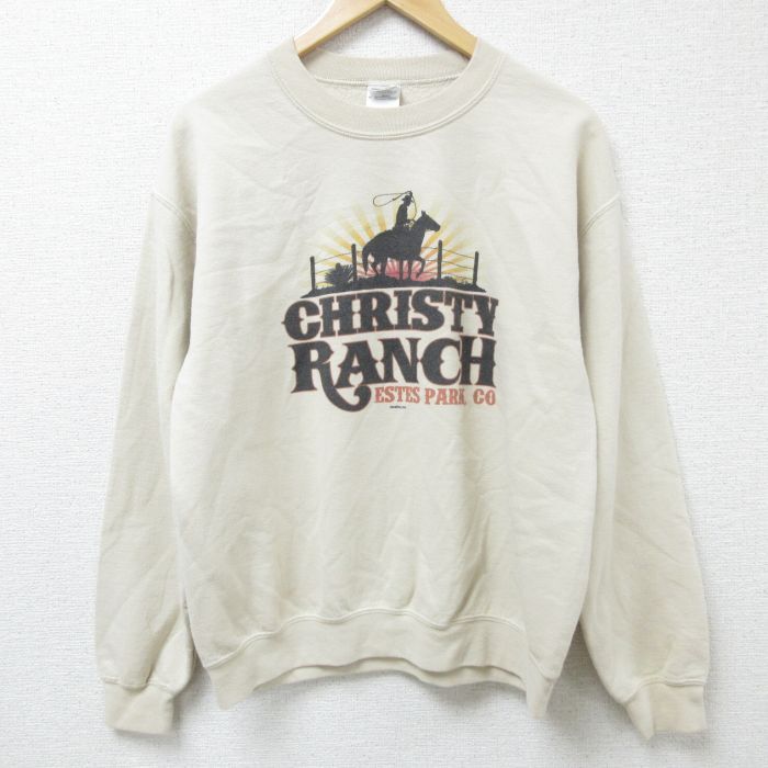 L/古着 長袖 スウェット メンズ 00s CHRISTY RANCH クルーネック ベージュ カーキ 25jan10 中古 スエット トレーナー トップス
