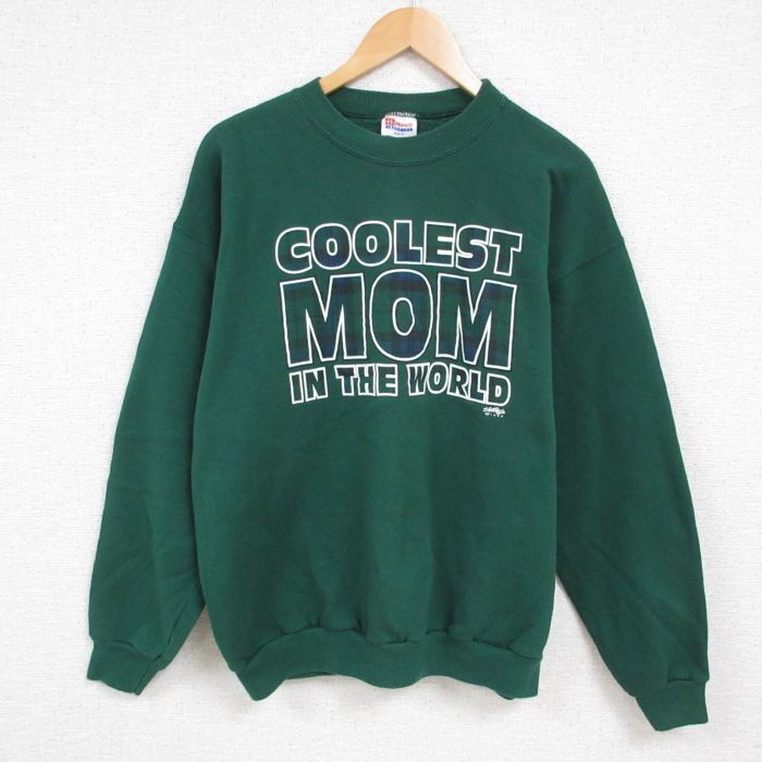 L/古着 ヘインズ Hanes 長袖 スウェット メンズ 90s MOM クルーネック 緑 グリーン 25jan14 中古 スエット トレーナー トップス