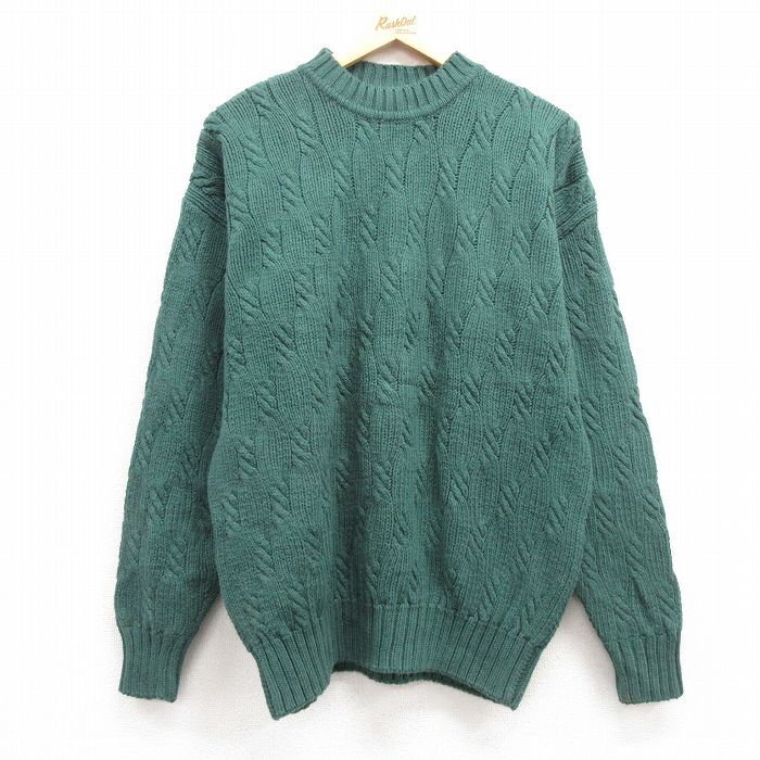 L/古着 ギャップ GAP 長袖 ケーブル セーター メンズ 90s コットン モックネック ハイネック 緑 グリーン spe 25jan15 中古 ニット トップ