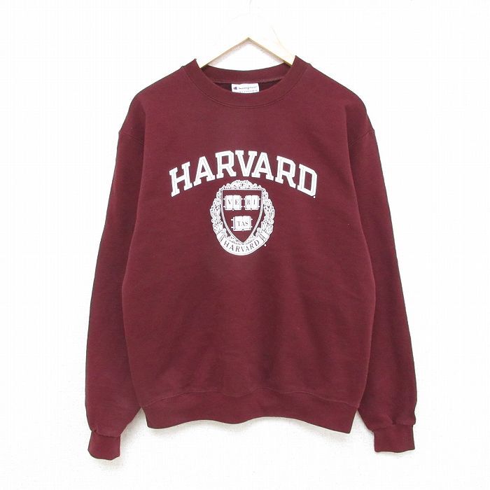 M/古着 チャンピオン Champion 長袖 スウェット メンズ ハーバード クルーネック エンジ 25jan15 中古 スエット トレーナー トップス