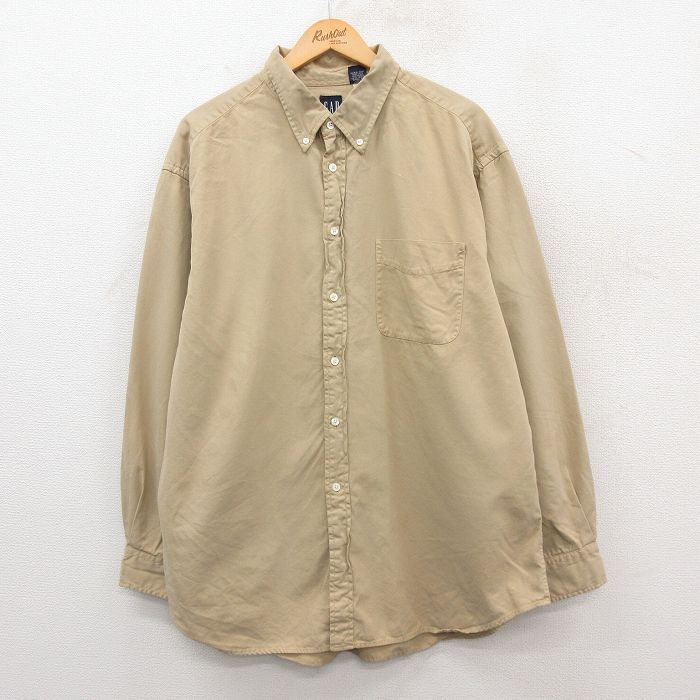 XL/古着 ギャップ GAP 長袖 ブランド シャツ メンズ 00s 大きいサイズ ロング丈 コットン ボタンダウン ベージュ カーキ 25jan17 中古 トッ