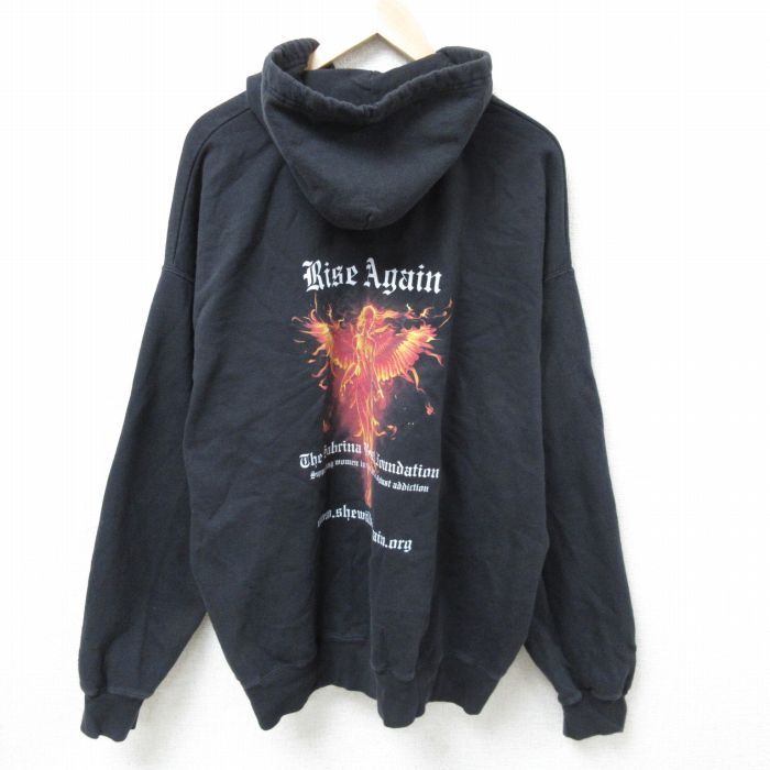 XL/古着 チャンピオン Champion 長袖 スウェット パーカー メンズ 女性 Rise Again 大きいサイズ 黒 ブラック 25jan17 中古 スエット トレ