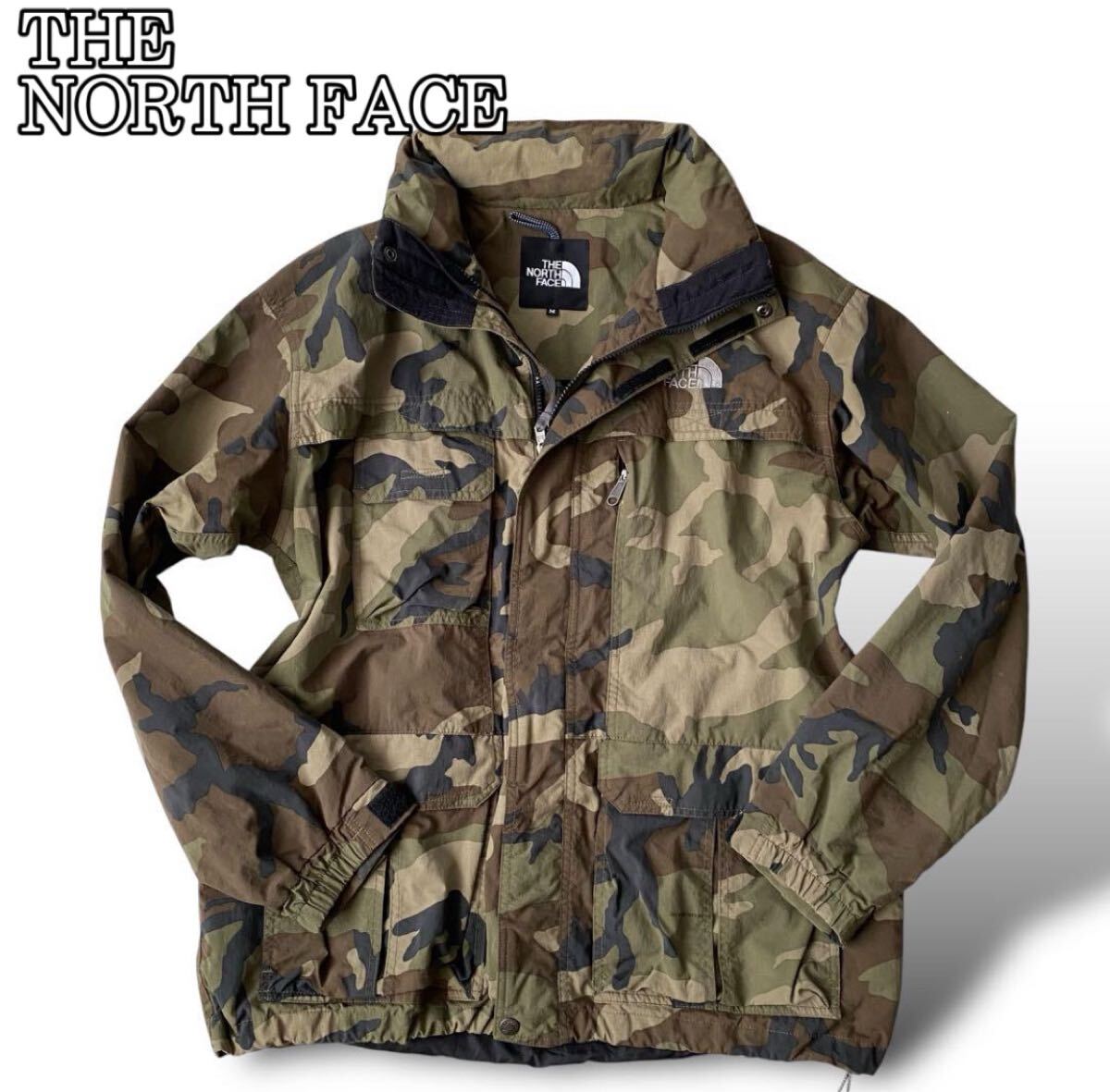 THE NORTH FACE ノースフェイス ナイロンジャケット 迷彩 カモフラ フード収納 2way マウテンパーカー ナイロン Mサイズ カーキ NP11509