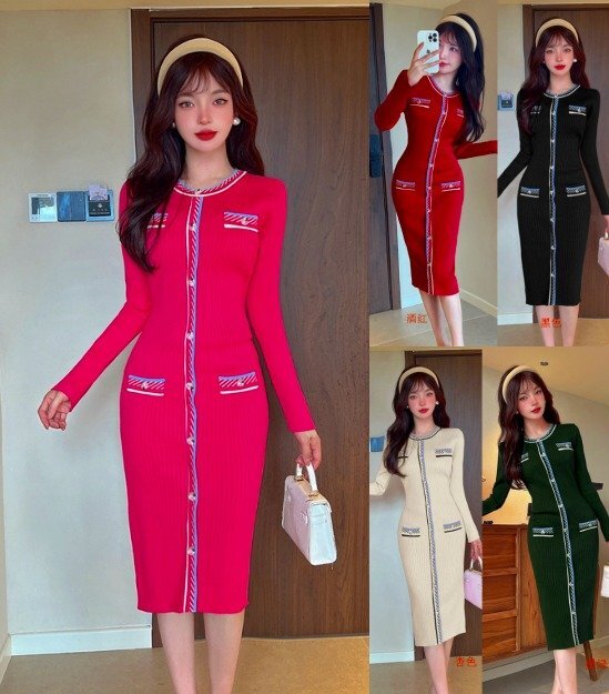 ロングワンピース ニット 長袖 ガーリー かわいい レディース フリー ベージュ