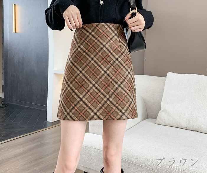  miniskirt tight skirt check skirt simple casual bottoms autumn winter S black 