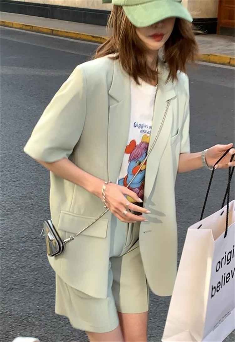 スーツ 2点セット ジャケットコート+ショートパンツ ワイドパンツ L グレー