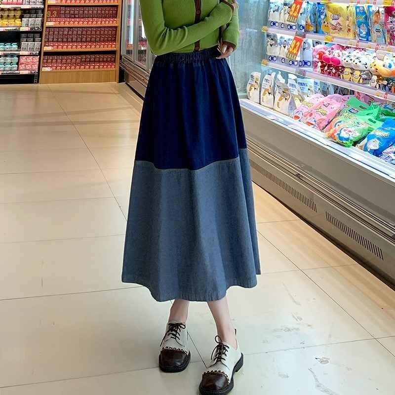 デニムスカート フリル ひざ丈スカート カジュアル シンプル デニム【大きいサイズあり】 2XL ダークブルー
