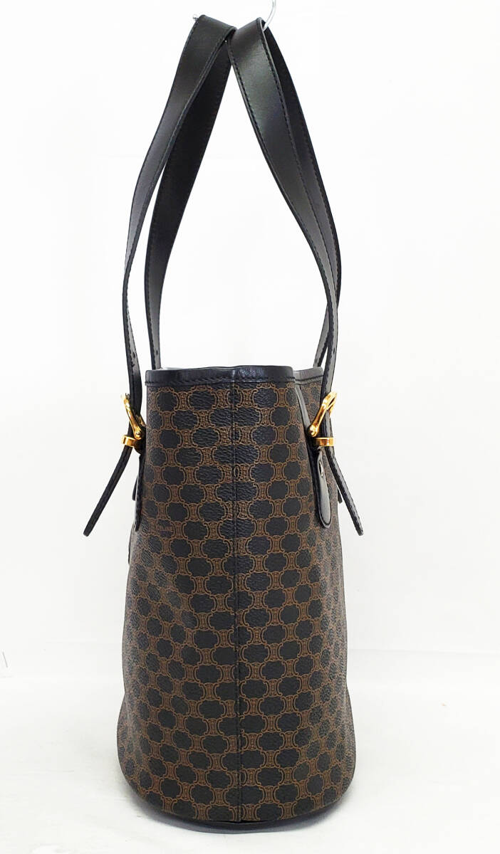 R002* не использовался [CELINE Celine ] Macadam рисунок ручная сумочка большая сумка Vintage *PVC× кожа черный 