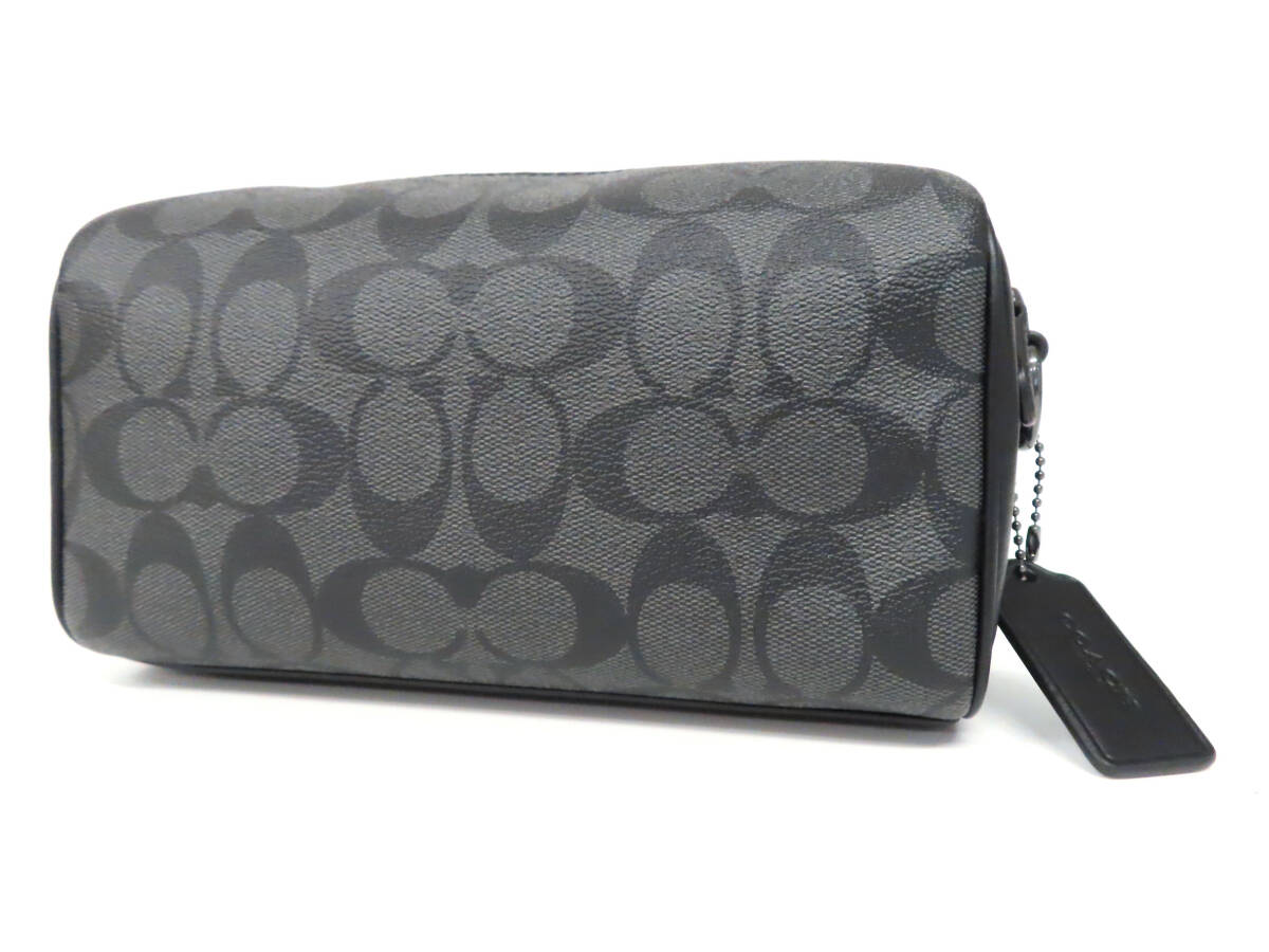 24939 新品同様 極美品 COACH コーチ シグネチャー PVC×レザー ポーチ セカンドバッグ ビジネスバッグ クラッチ CJ674 グレー×黒 メンズ