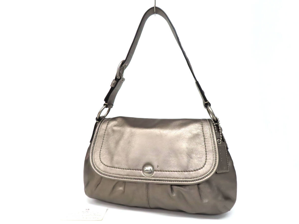 25390 美品 COACH コーチ ソーホー プリーテッド レザー ラージ フラップ ハンドバッグ ワンショルダーバッグ F13729 ブロンズ レディース
