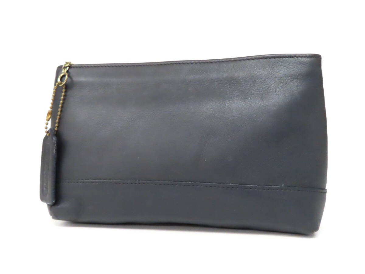 25318 美品 COACH オールドコーチ グローブ タンニン フルグレイン レザー ジップ ポーチ 小物入れ 紺 ヴィンテージ メンズ レディース