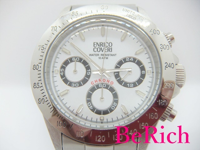 エンリココベリ ENRICO COVERI メンズ 腕時計 EC-3300 白 ホワイト SS クロノグラフ クォーツ ウォッチ  ht4149