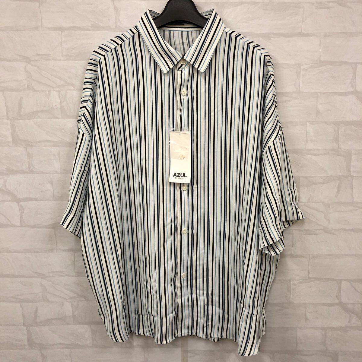 即決 新品 AZUL BY MOUSSY 梨地総柄ビッグシルエットシャツ