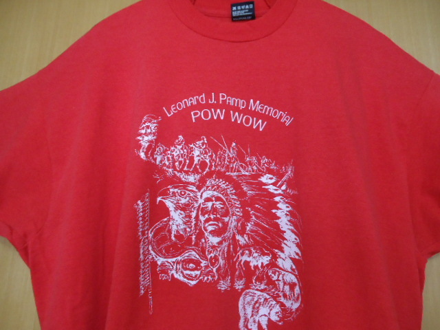 ＵＳ　LEONARD J.PAMP MEMORIAL POW WOW　1990年代製　Ｔシャツ　赤色　インディアン柄　ＸＸＬ　MADE IN USA