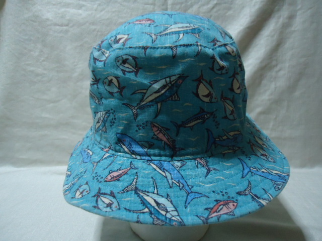 ハワイ　reyn spooner　レインスプーナー　帽子　水色　魚柄　美品　S-M　65周年記念物