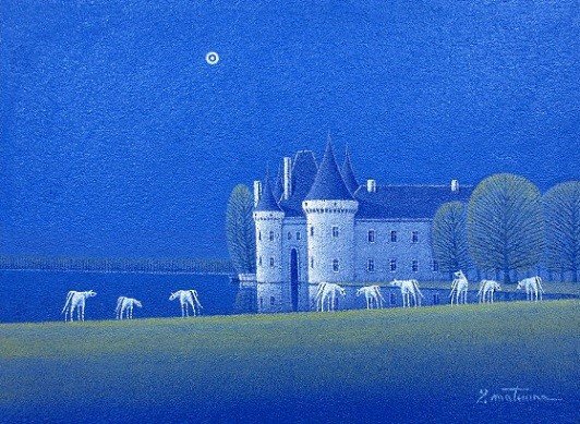 白田篤夫 「水辺の城」 油彩WSM 画面右下・キャンバス裏に直筆サイン有り - 絵画